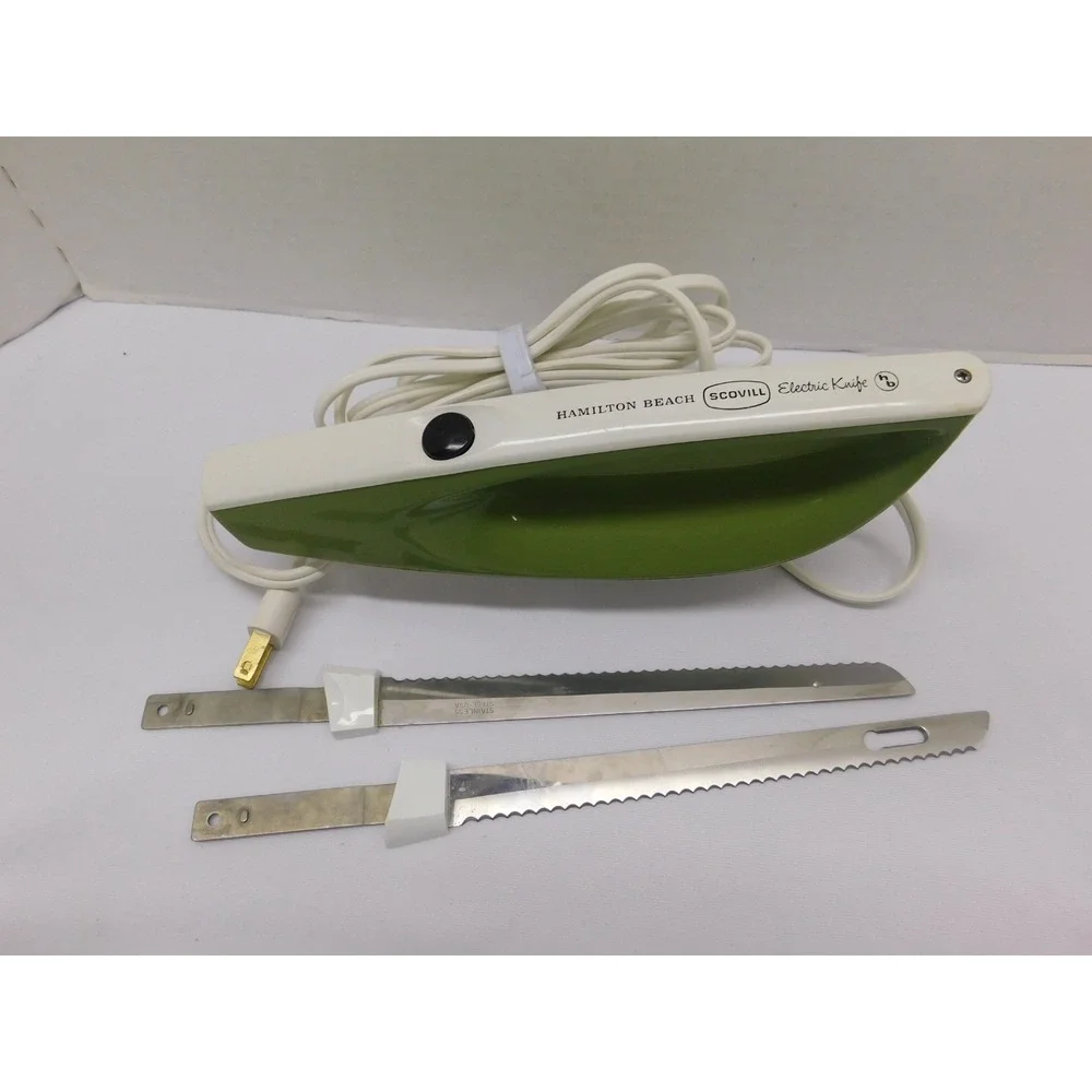 Vintage Hamilton Beach Scovill Switchable Electric Knife Avocado With 2 Blades